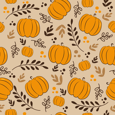 Autumnal seamless pattern - pumpkins and leaves, o