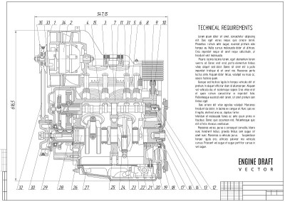 technical drawing of the engine, construction proj