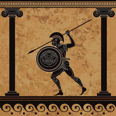 Ancient greece warrior.Black figure pottery.Ancien