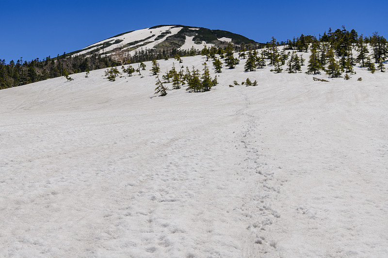 早春的旭门武山(mount . hiuchigatake)被皑皑白雪覆盖