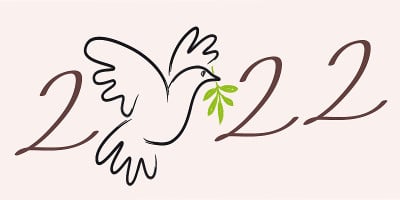 2022年，象征和平的贺卡，绘有一只叼着橄榄枝的鸽子。