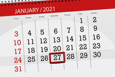 2021年1月的日历计划，截止日期，27日，周三