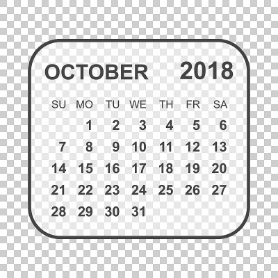 2018年10月日历。日历计划设计模板。一周从周日开始。业务矢量插图。