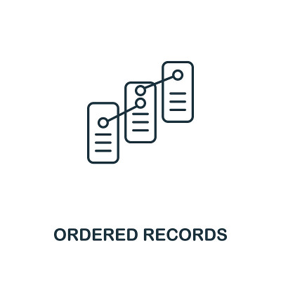 Ordered Records轮廓图标。细线风格设计从区块链图标集合。为网页设计，应用程序，软件，打