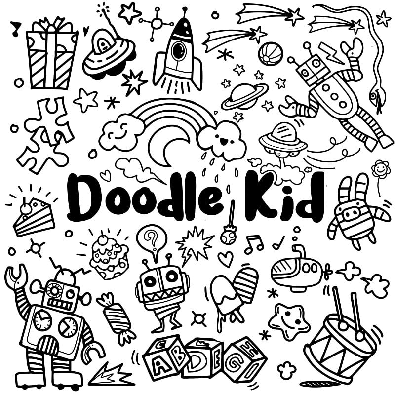 hand drawn kids doodle set,Doodle style,Vector Ill