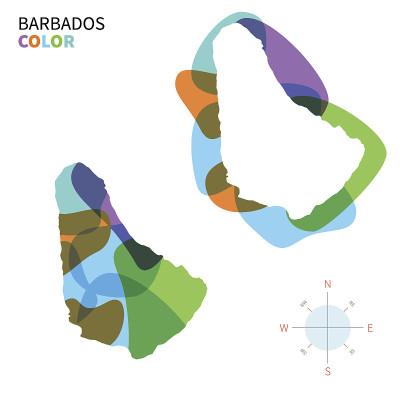 Abstract vector color map of Barbados with transpa