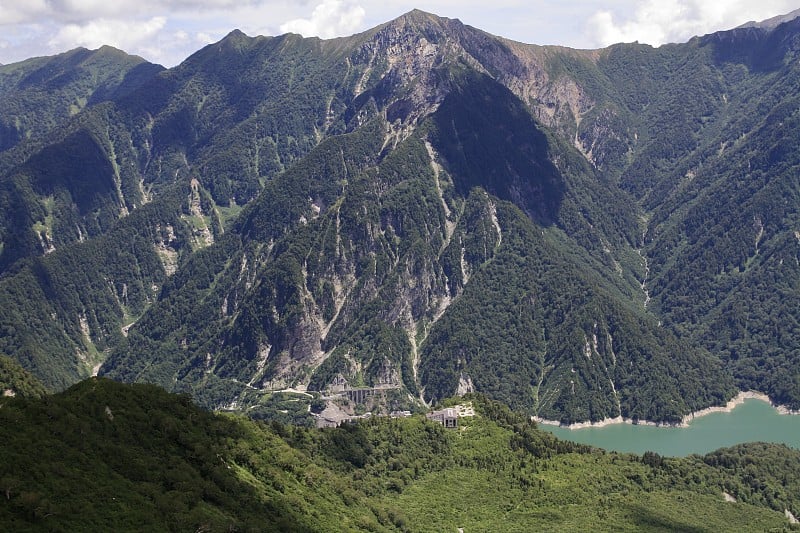 日本富山的上hirotateyama山脉和Kurobe湖