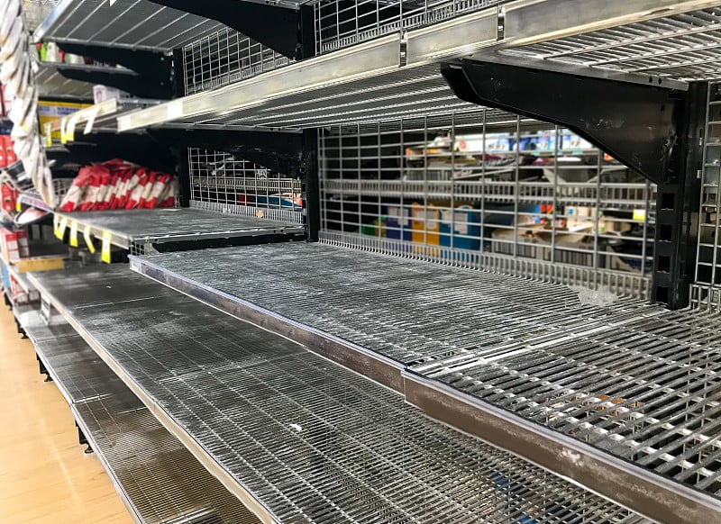 COVID-19 Outbreak. Empty shelves at a supermarket 