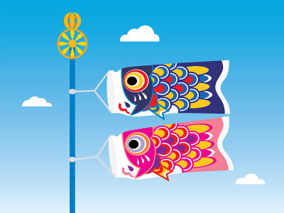 两个可爱的鲤鱼在天空飘带的插图。