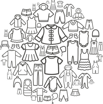 线条图标的儿童服装。