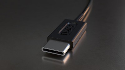 USB类型C电缆连接器特写3D电脑生成图像