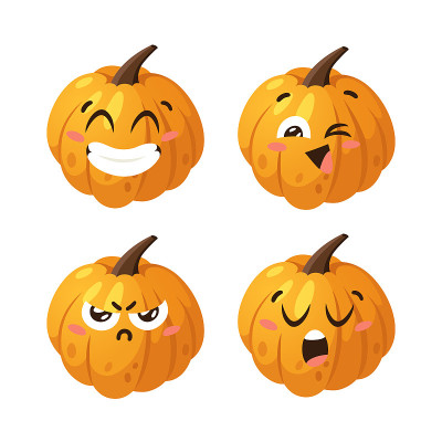 卡通人物表情南瓜。手绘时尚蔬菜。矢量绘制新鲜的有机食品Emoticon。夏季素食插图香料季节