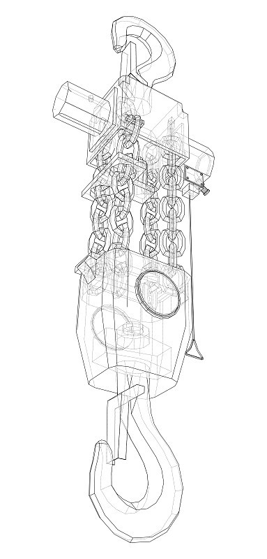 Pneumatic Wire Rope Winch concept outline. Vector