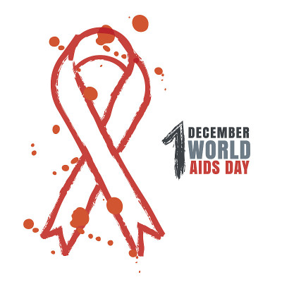 矢量水彩手绘插图红丝带aids符号。