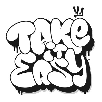 Take it easy标语，涂鸦泡泡形状的t恤印花设计