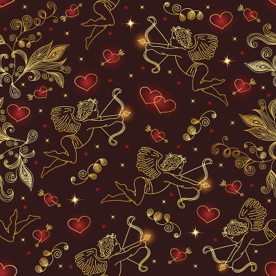 Seamless pattern with cupids and hearts