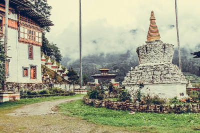 在不丹的Bumthang山谷，Kurje Monastery。