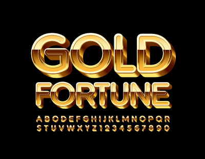 矢量溢价标志金财富。黄金字母和数字