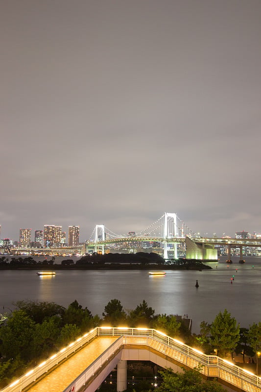 夜景彩虹桥和周围的东京湾