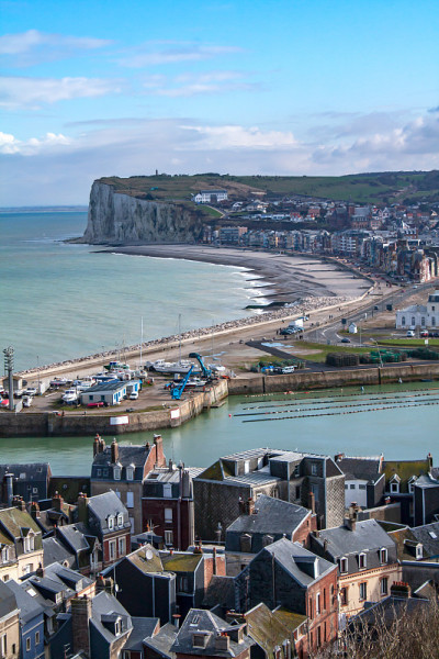 Treport。从露台眺望海滨的全景。Seine-Maritime。诺曼底