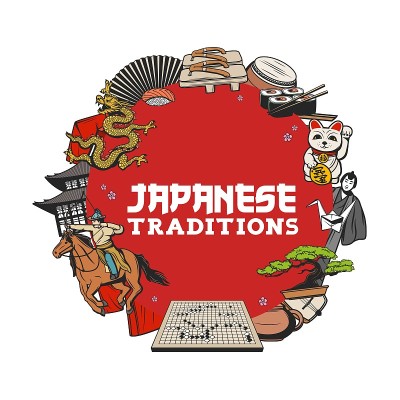 日本寿司，盆景，宝塔和樱花图标