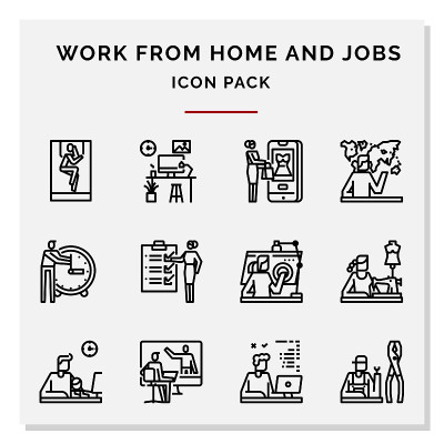 在家工作和工作图标设置矢量插图