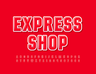 向量商业标志速递店。现代字母和数字集