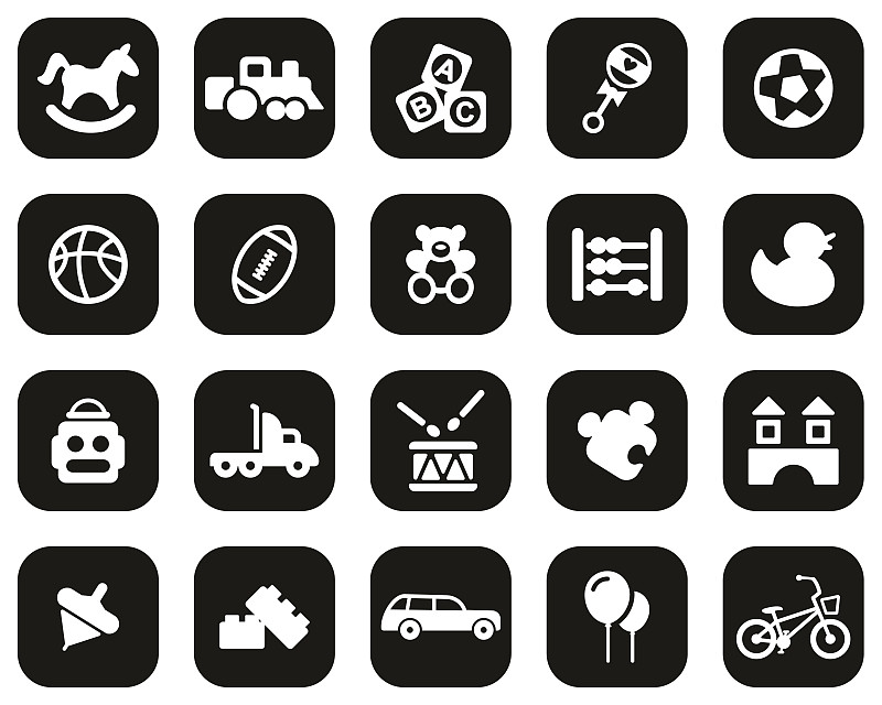 Toys Icons White On Black Sticker Set Big