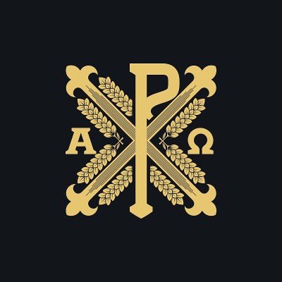 基督教的插图。耶稣基督的字母组合。金色的耳朵和永恒的象征是阿尔法和欧米加。