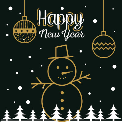 用雪人球和松树矢量设计祝你2021年新年快乐