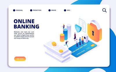 网上银行等距登陆页面。矢量互联网转账，安全支付，手机银行app