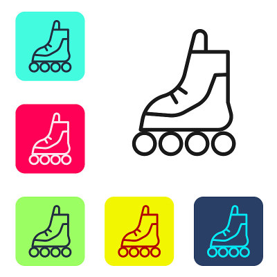 Black line Roller skate icon isolated on white bac