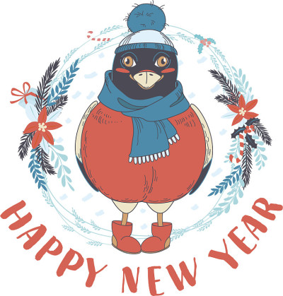 新年贺卡与红腹灰雀