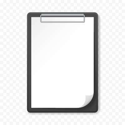 Black clipboard with white sheet on transparent ba