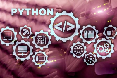 服务器室后台使用Python编程语言。在虚拟屏幕上编程工作流抽象算法概念。