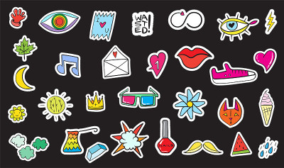 Cute Colorful Modern Patch Set. Fashion patches. C