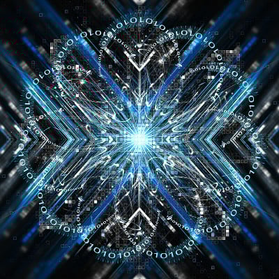 量子比特的概念，蓝色对称条纹