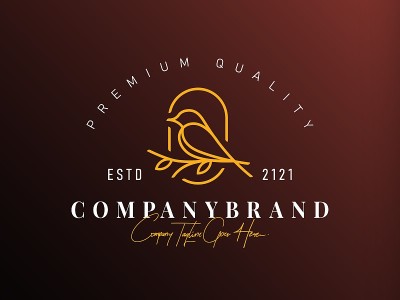 鸟标志设计模板。一只栖息在家用房地产的树枝上的鸟向量图标线艺术向量
