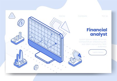 数字等距设计概念集金融分析师app 3d图标。等角商业分析财务分析信息图，图表，美元硬币，图表登陆页