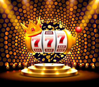 国王777条幅赌场插槽上的金色背景。矢量图