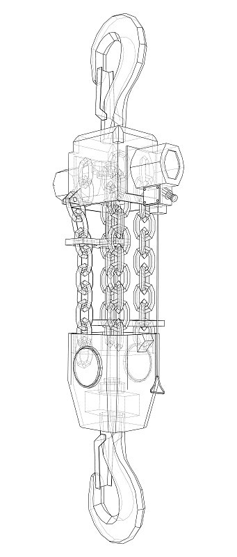 Pneumatic Wire Rope Winch concept outline. Vector