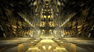 金色未来主义展示场景背景。现代黑暗霓虹灯梦幻反射橱窗背景，发光明亮的元素。三维渲染