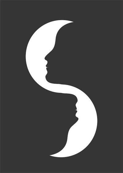 两张女性面孔的海报。镜子,反射图标