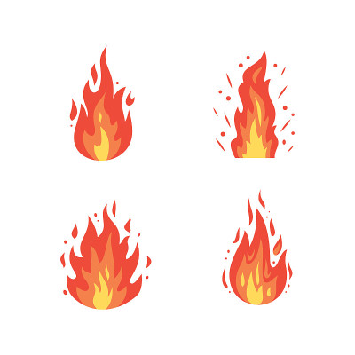 Fire flame vector icons in cartoon style. Flames o
