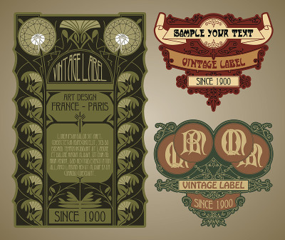 vector vintage items:标签Art Nouveau