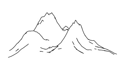 难以接近的山脉的轮廓插图。黑色的山峰和山峰上有岩石和积雪覆盖的悬崖。