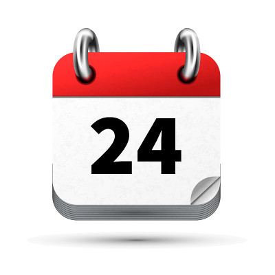 明亮现实的日历图标24日孤立在白色