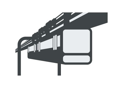 悬挂铁路火车。简单的平面插图透视图。
