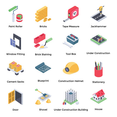 Construction Isometric Icons Pack