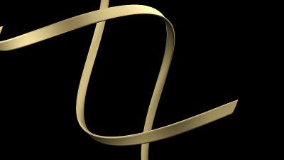 黑色背景上的金色螺旋缎带- 3D渲染插图